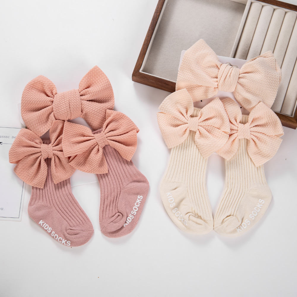 Unisex Baby Socks Non Slip - 2Pcs/Set Big Bullet Bows Ealstic Nylon