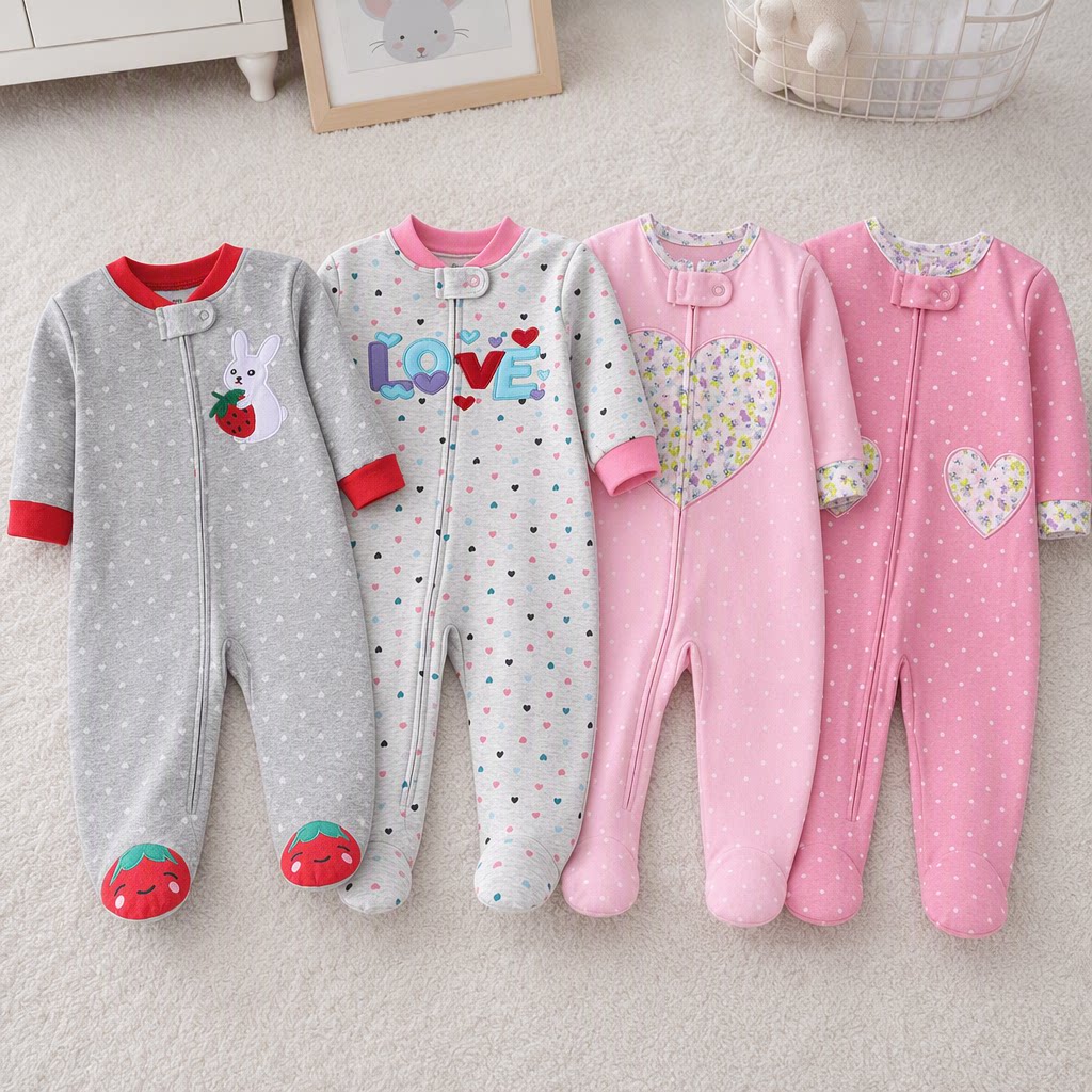 Newborn Girls Double-sided Cot - Cotton Baby Onesies Zipper review and price